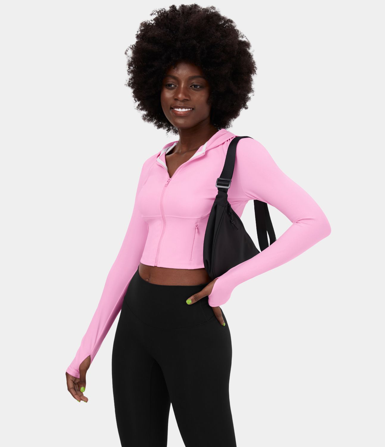 Softlyzero™ sudadera corta con capucha de estilo casual, sweatshirt deportiva con cremallera, bolsillo lateral y abertura para el pulgar