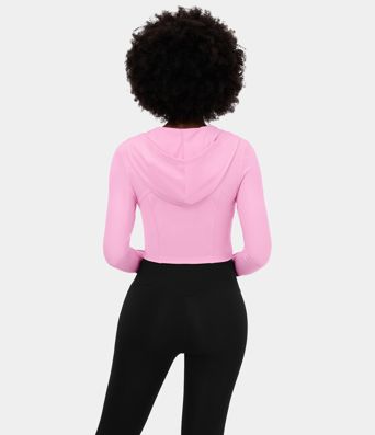 Softlyzero™ sudadera corta con capucha de estilo casual, sweatshirt deportiva con cremallera, bolsillo lateral y abertura para el pulgar