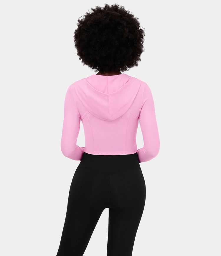 Softlyzero™ sudadera corta con capucha de estilo casual, sweatshirt deportiva con cremallera, bolsillo lateral y abertura para el pulgar