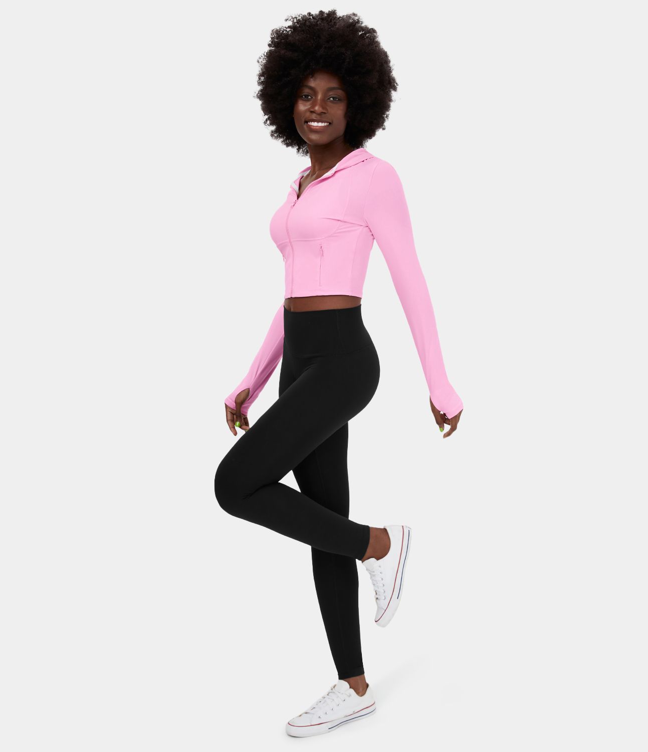 Softlyzero™ sudadera corta con capucha de estilo casual, sweatshirt deportiva con cremallera, bolsillo lateral y abertura para el pulgar