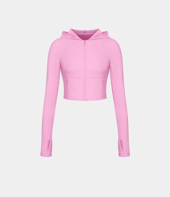 Softlyzero™ sudadera corta con capucha de estilo casual, sweatshirt deportiva con cremallera, bolsillo lateral y abertura para el pulgar