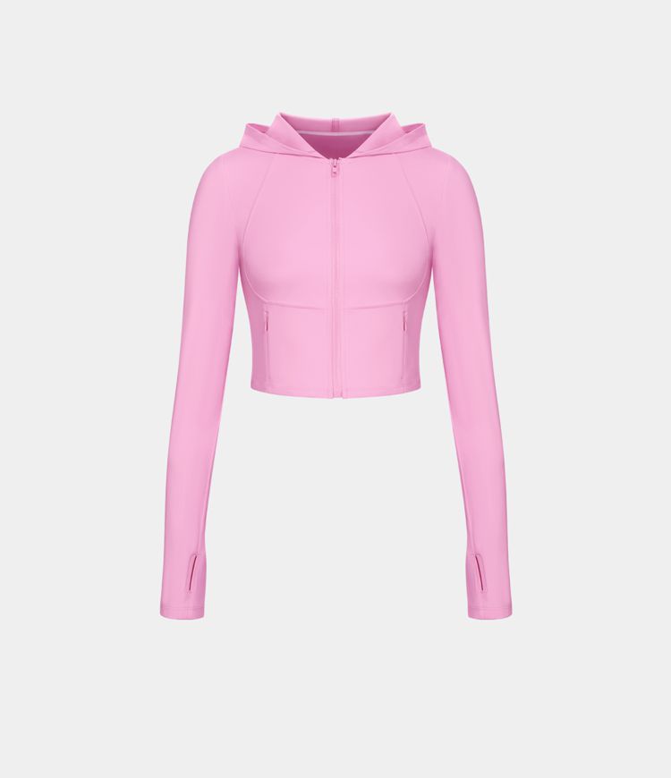 Softlyzero™ sudadera corta con capucha de estilo casual, sweatshirt deportiva con cremallera, bolsillo lateral y abertura para el pulgar