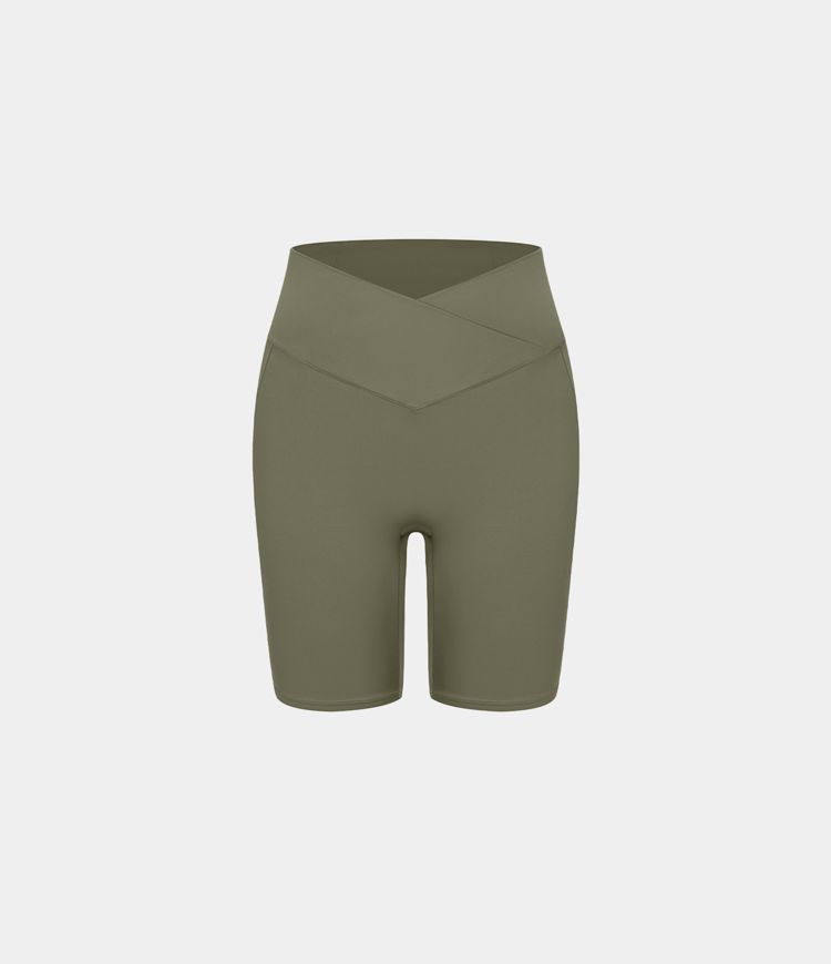 SoftlyZero™ High Waisted Crossover Pocket Women Gym Running Yoga Biker Shorts 7"-UPF50+