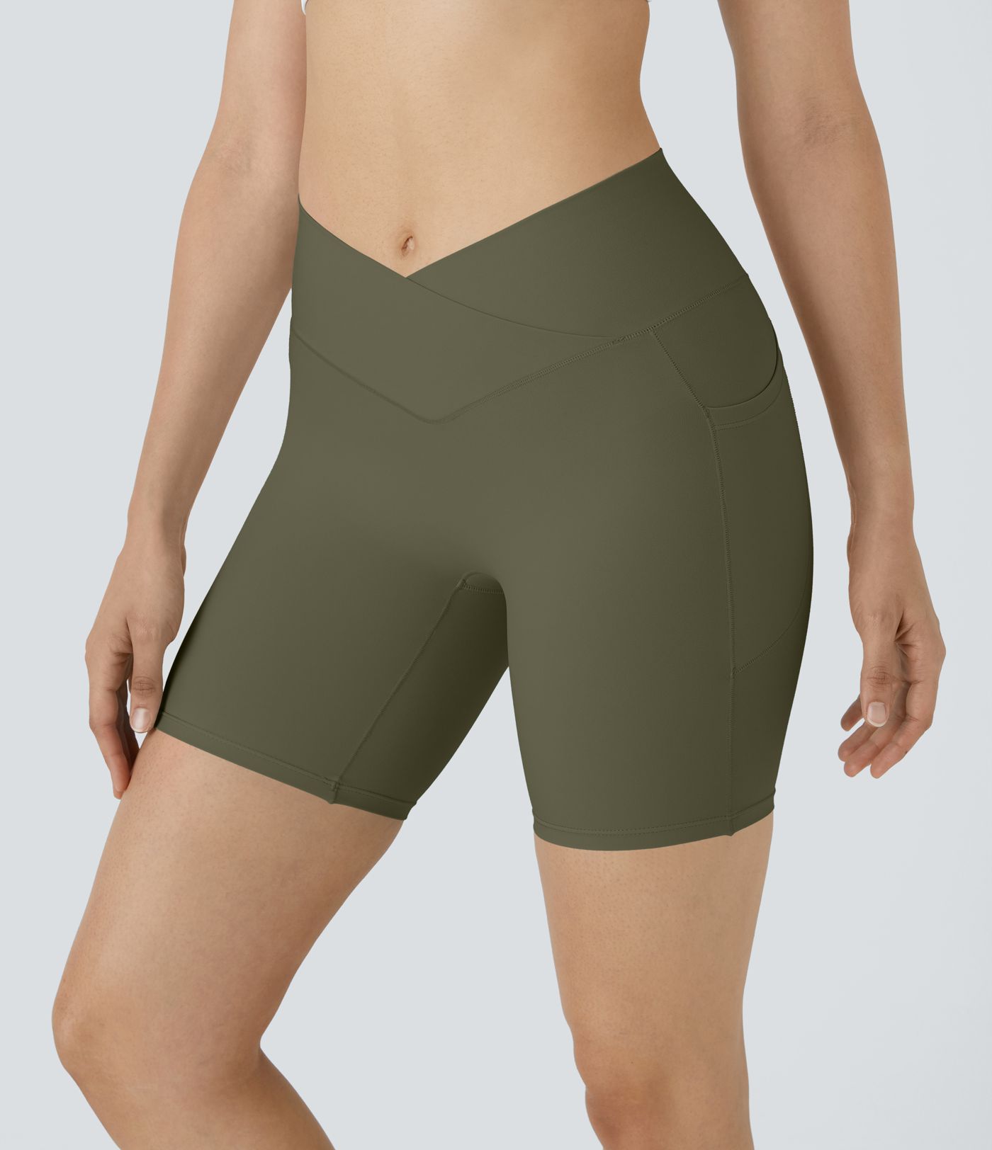 SoftlyZero™ High Waisted Crossover Pocket Women Gym Running Yoga Biker Shorts 7"-UPF50+