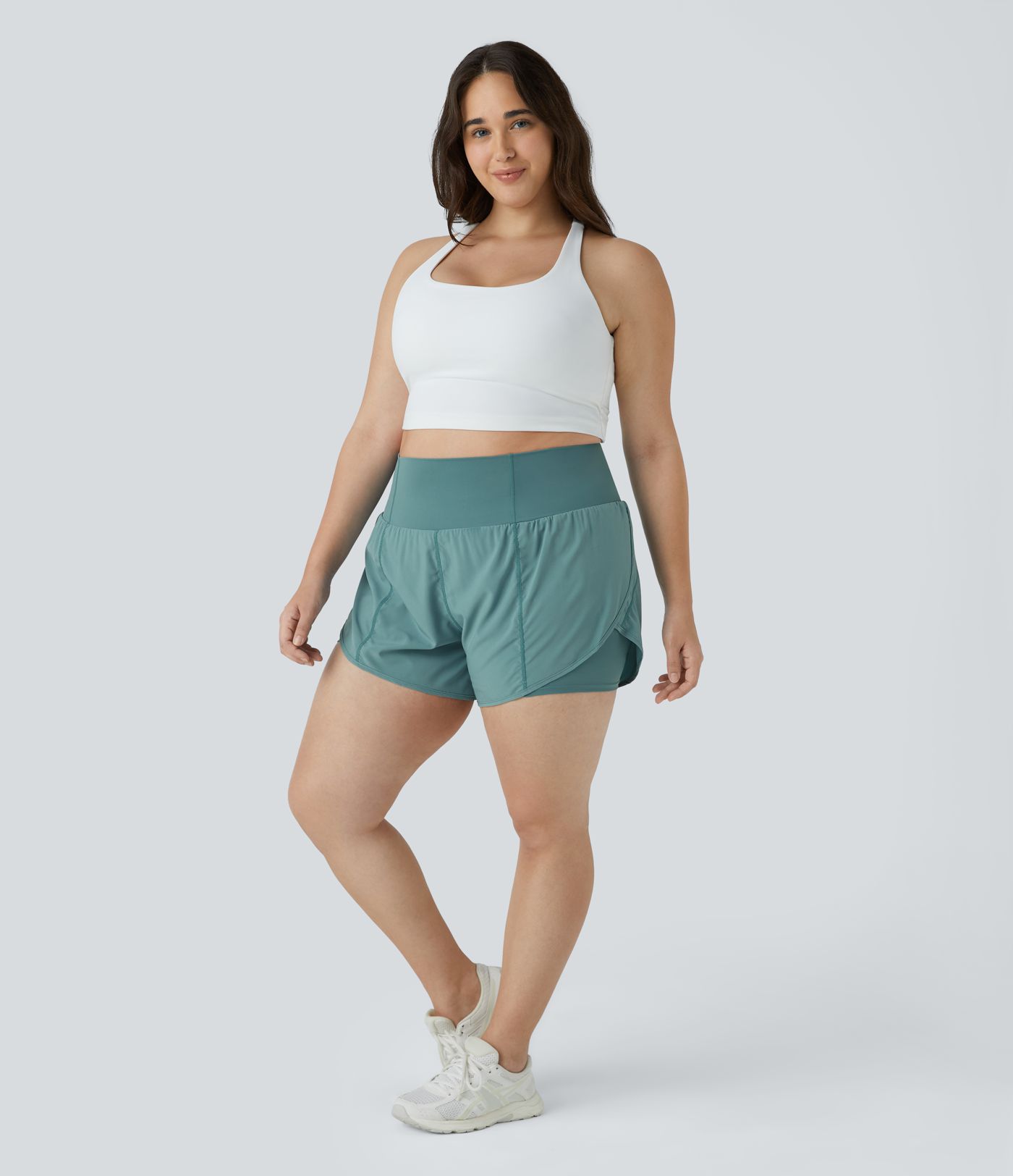 Breezeful™ Short 10cm Yoga Grande Taille 2-en-1 Super Taille Haute à Ourlet Courbé avec Poches Latérales et Séchage Rapide