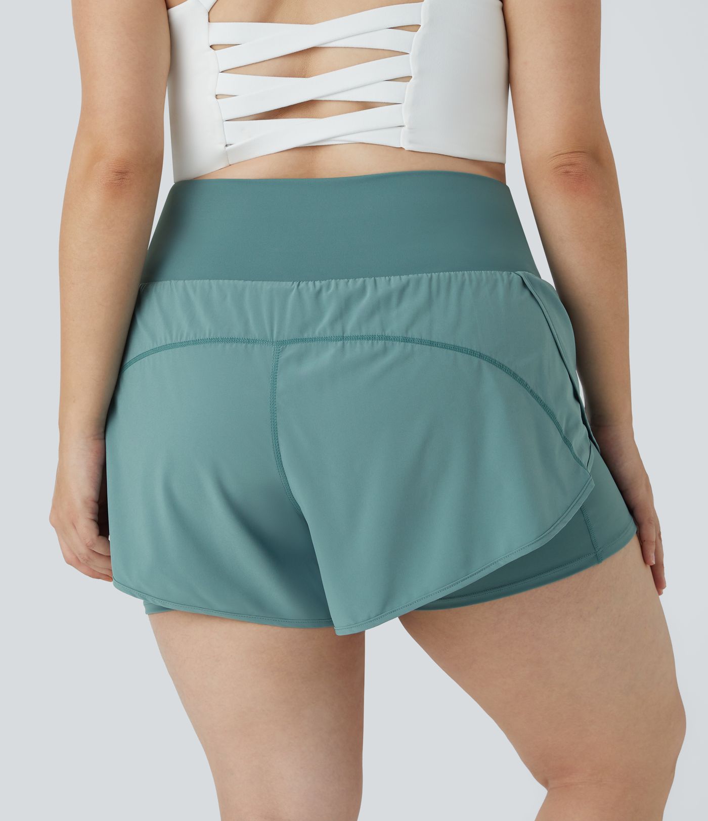 Breezeful™ Short 10cm Yoga Grande Taille 2-en-1 Super Taille Haute à Ourlet Courbé avec Poches Latérales et Séchage Rapide