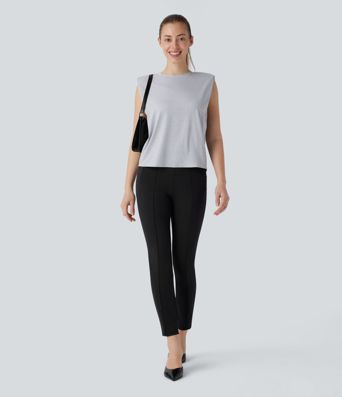 Blusa oficina sin mangas hombrera cuello redondo