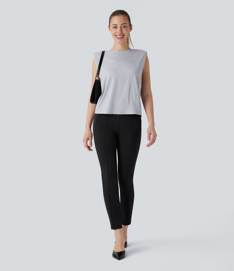 Blusa oficina sin mangas hombrera cuello redondo