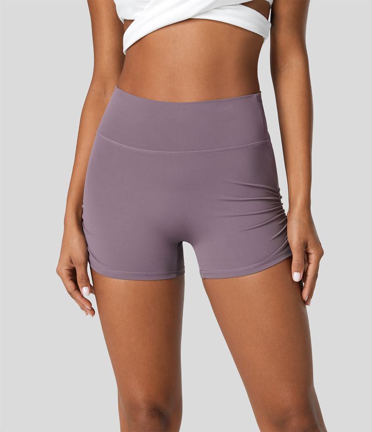 Softlyzero™ Short 3" Biker Yoga à Taille Haute, Élastique Intérieur Ajustable Froncé 