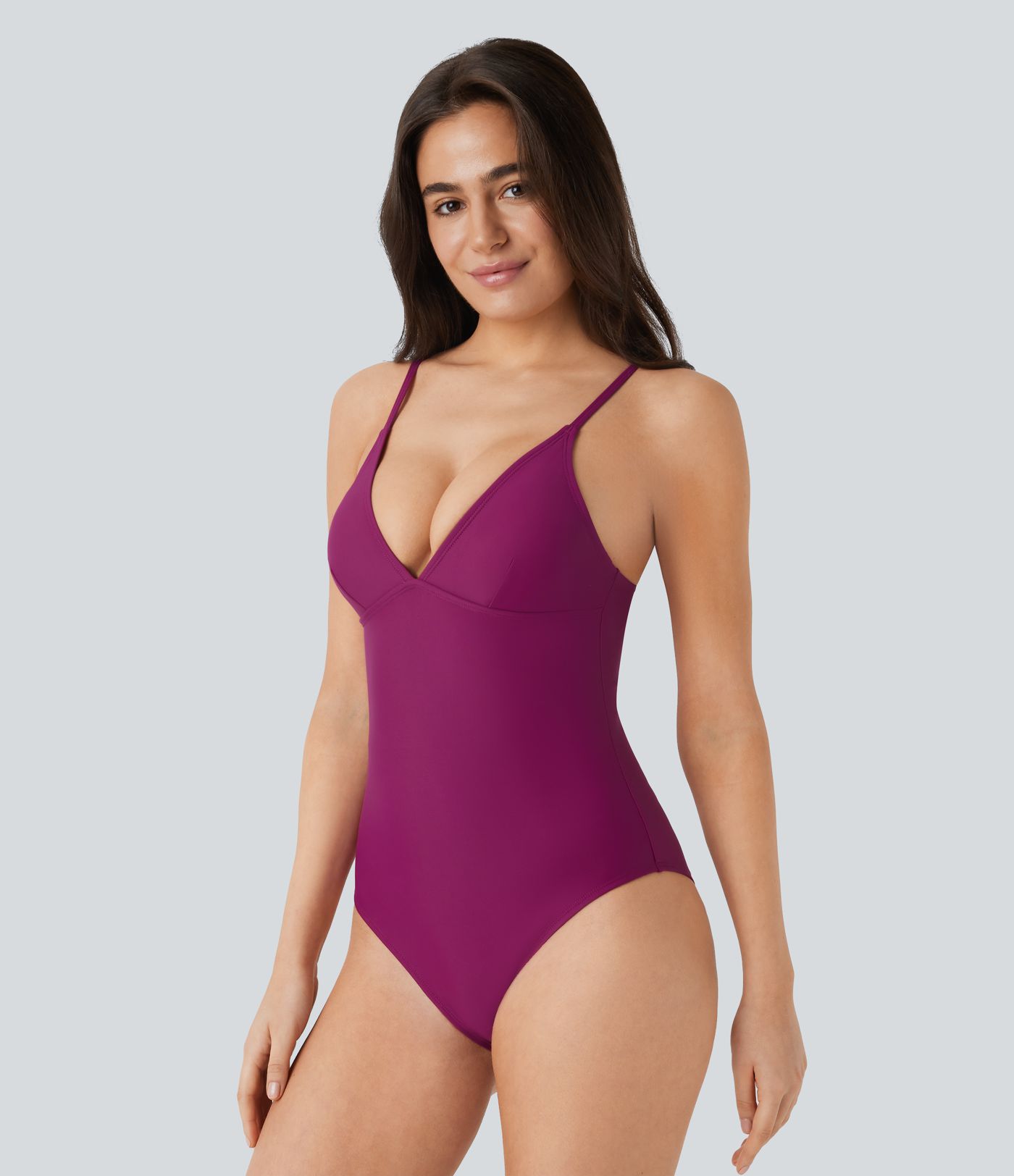 Traje baño una pieza cuello V profundo sin espalda tirante ajustable control abdomen