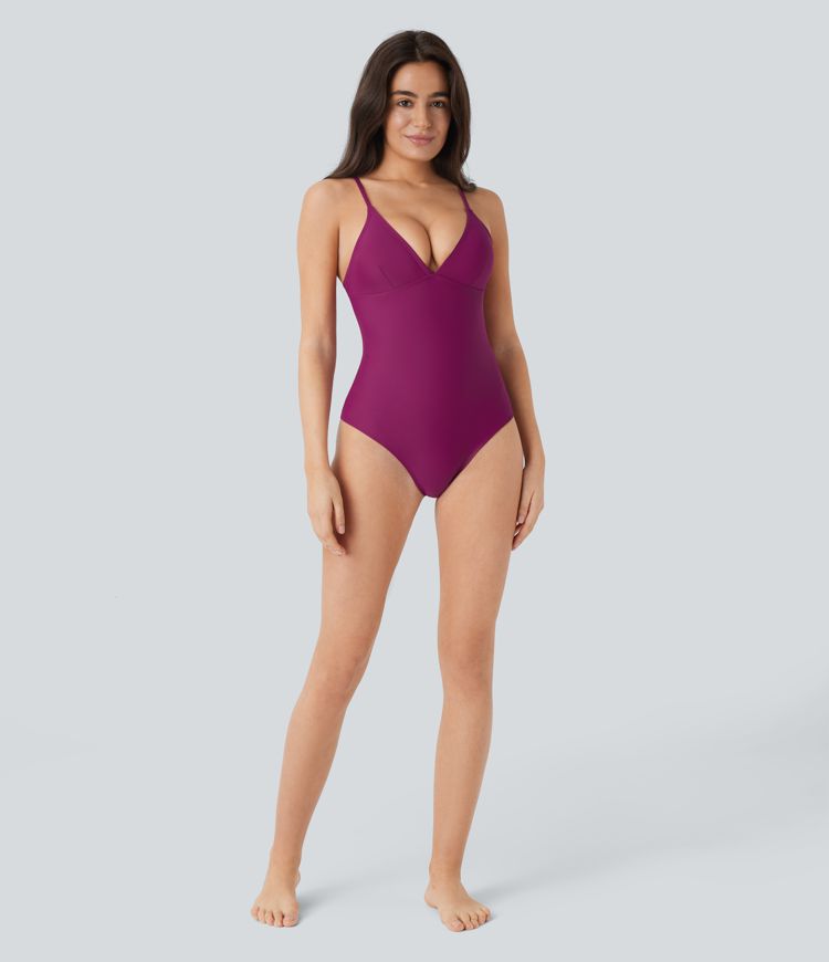 Deep V Neck Tummy Control One Piece Swimsuit