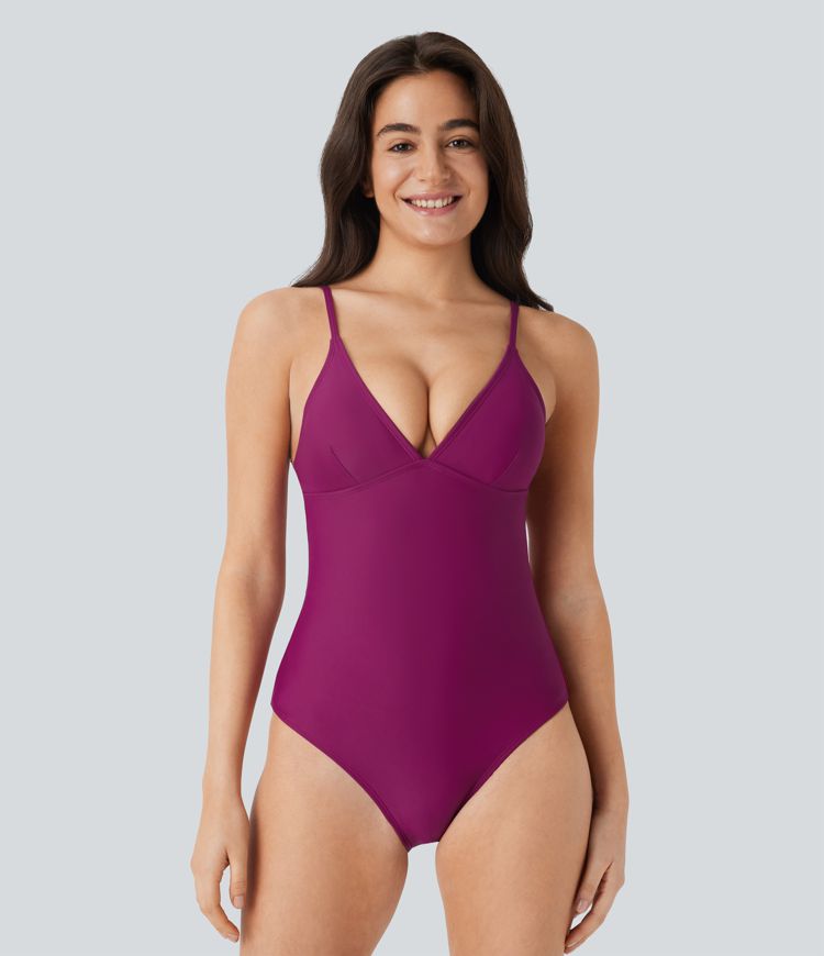 Deep V Neck Tummy Control One Piece Swimsuit