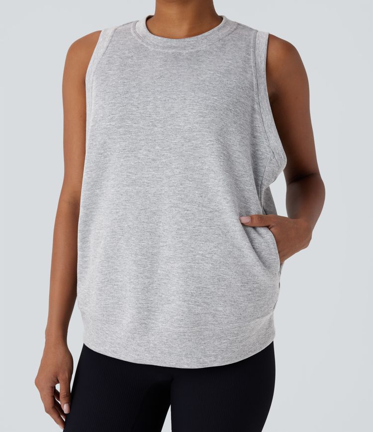 Lässiges Tanktop mit Rundhalsausschnitt und Seitentaschen