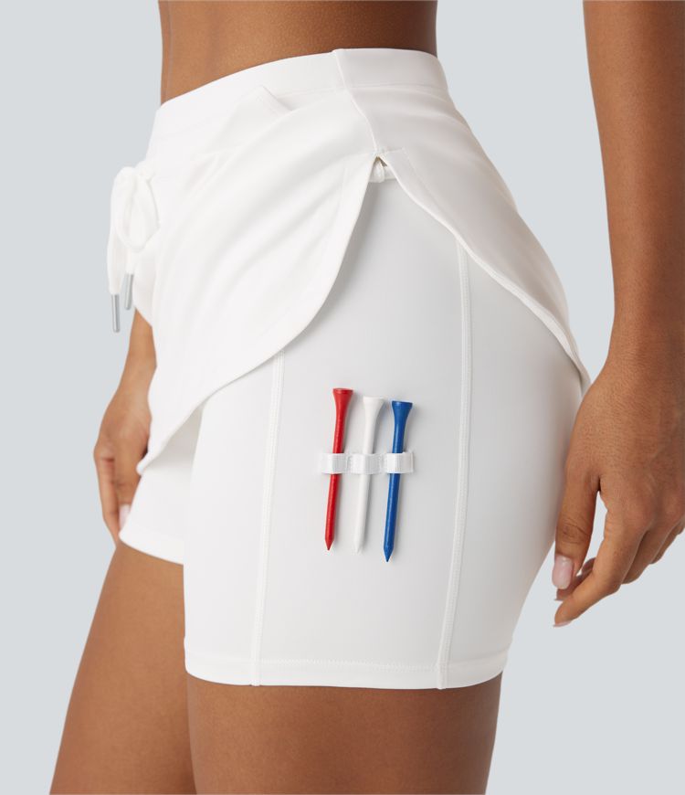 Softlyzero™ QuickDry High Waisted Drawstring Side Pocket 2-in-1 Curved Hem Mini Golf Skirt-Golf Tee Pocket