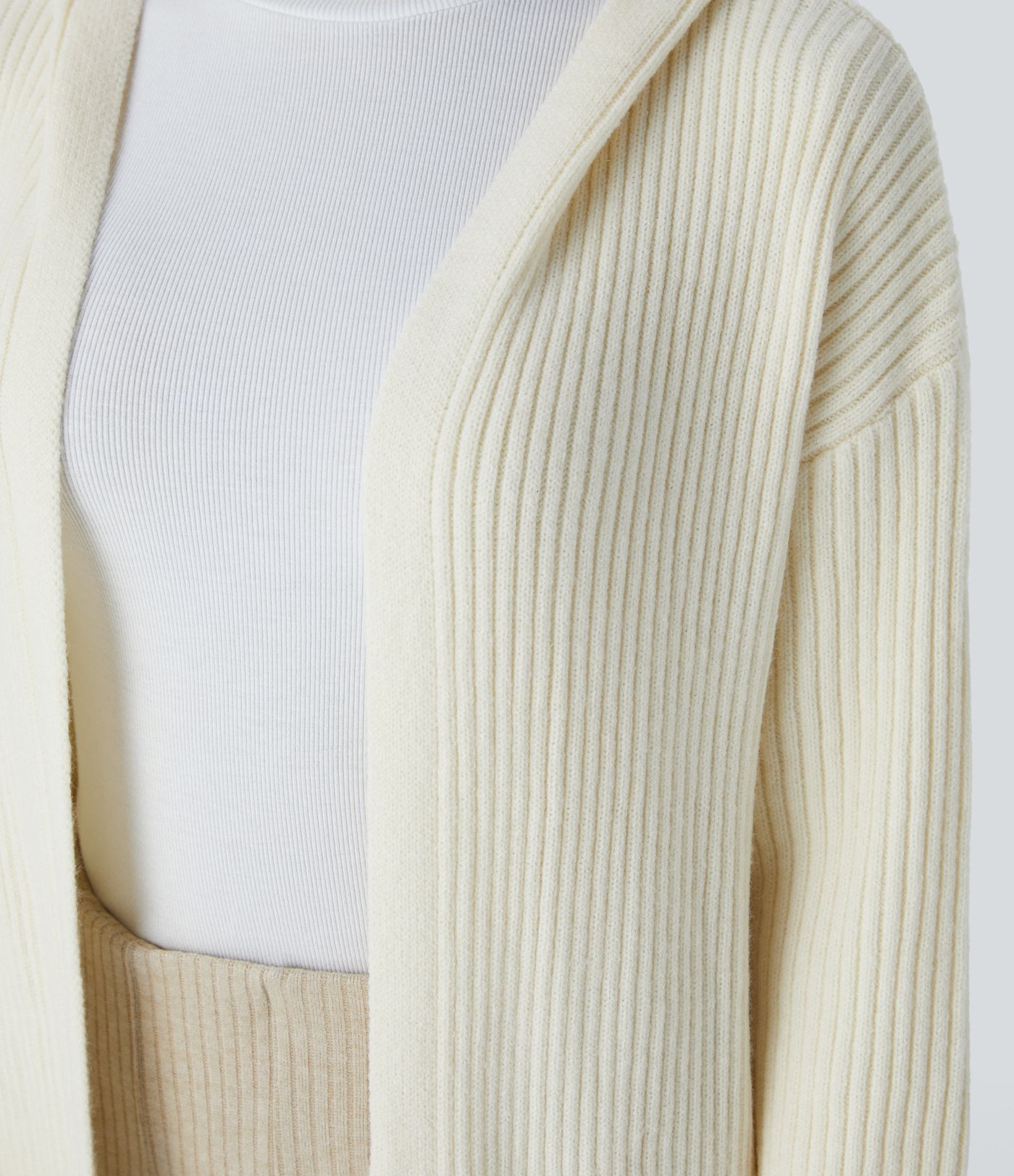 Geteilter Longline-Cardigan mit Kapuze, langen Ärmeln, Seitentasche