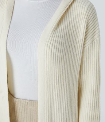 Geteilter Longline-Cardigan mit Kapuze, langen Ärmeln, Seitentasche