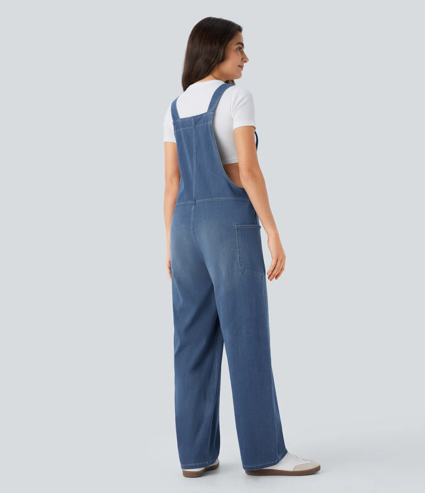HalaraMagic™ V Neck Side Pocket Washed Stretchy Knit Denim Casual Overalls