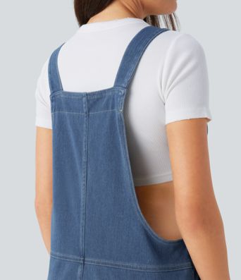 Halara Flex™ V Neck Pocket Washed Denim Casual Overalls