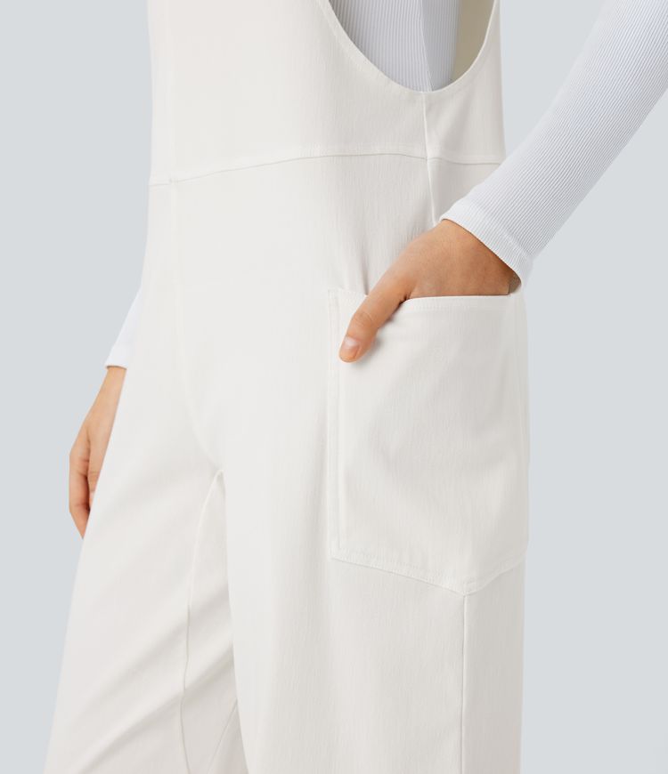 Halara Flex™ Peto casual de mezclilla con bolsillos lavados y cuello en V