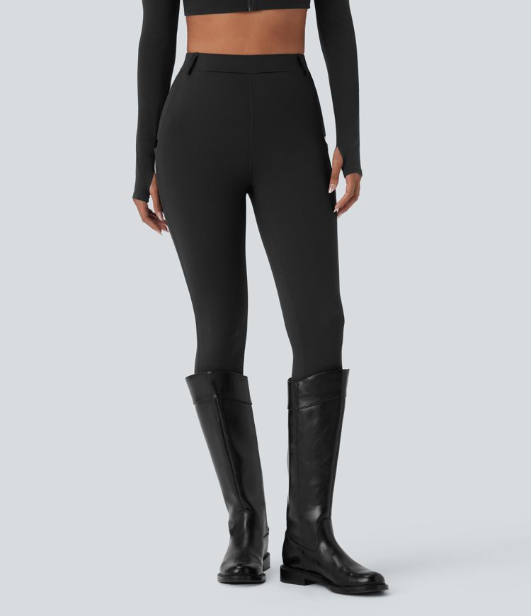  High Waisted Side Pocket Lacquer Line Equestrian Horse Riding Leggings