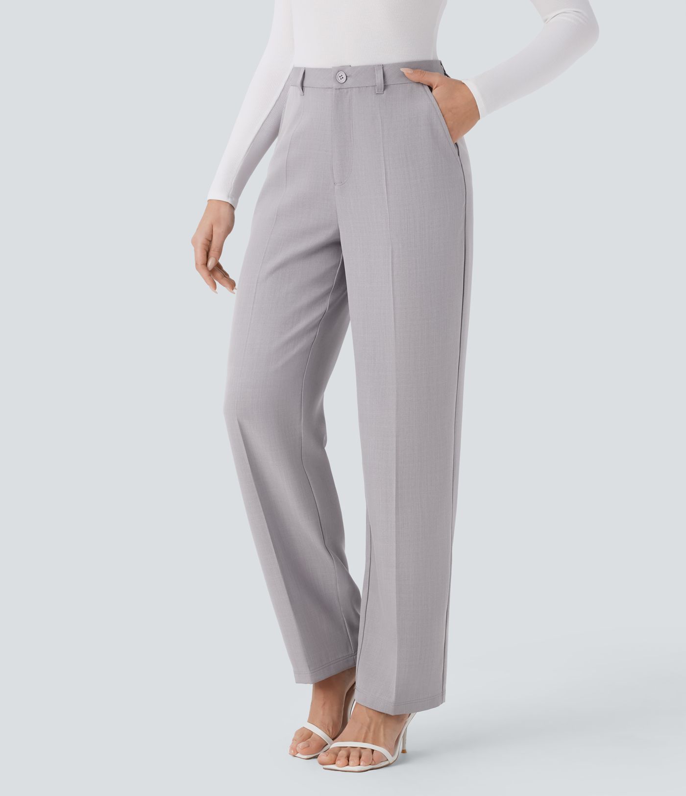 High Waisted Side Pocket Straight Leg Work Trousers