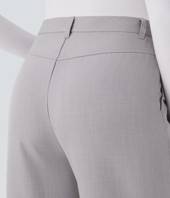 High Waisted Side Pocket Straight Leg Work Trousers