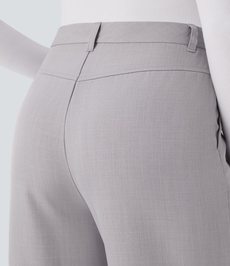 High Waisted Side Pocket Straight Leg Work Trousers