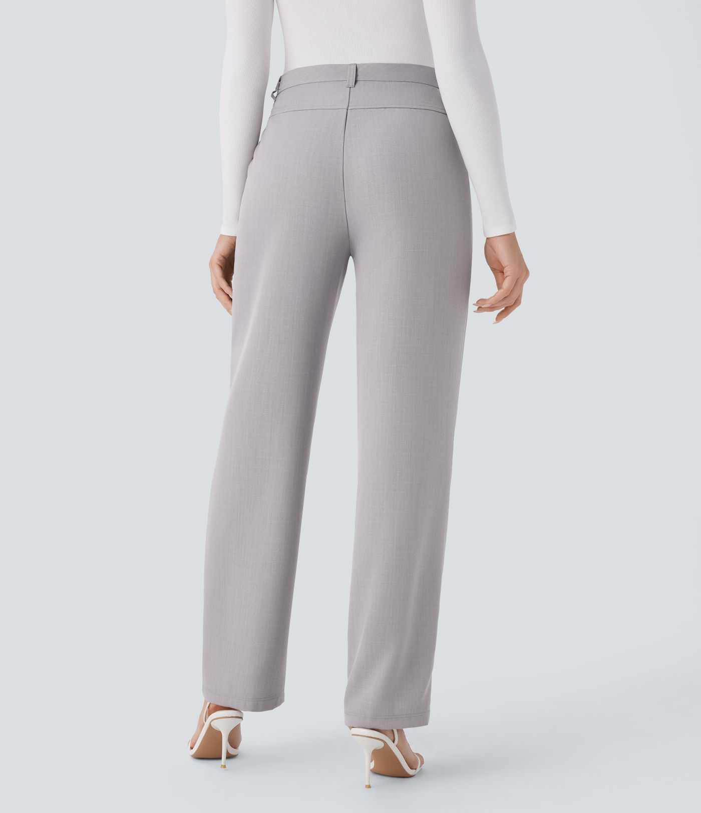 High Waisted Side Pocket Straight Leg Work Trousers