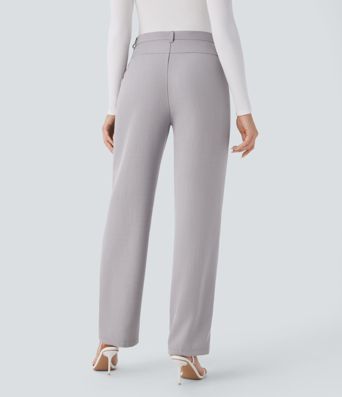 High Waisted Side Pocket Straight Leg Work Trousers