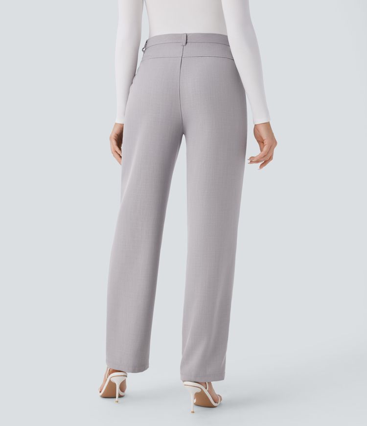 High Waisted Side Pocket Straight Leg Work Trousers