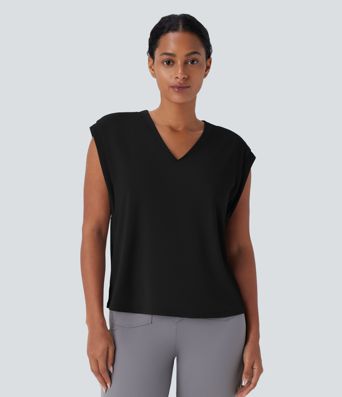V Neck Cap Sleeve Work Top