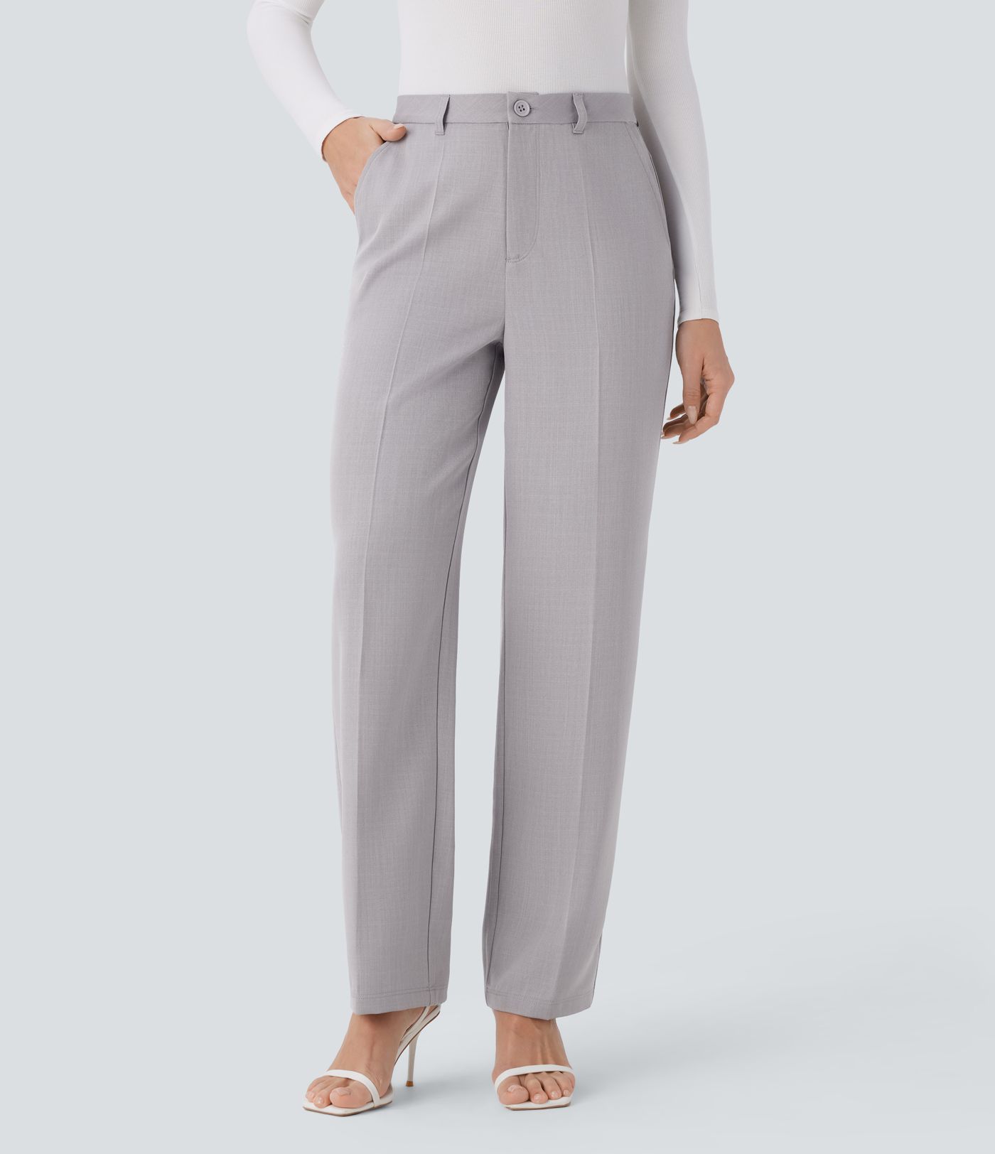 High Waisted Side Pocket Straight Leg Work Trousers