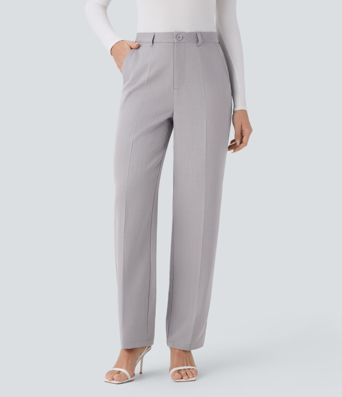 High Waisted Side Pocket Straight Leg Work Trousers