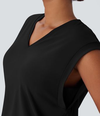 V Neck Cap Sleeve Work Top