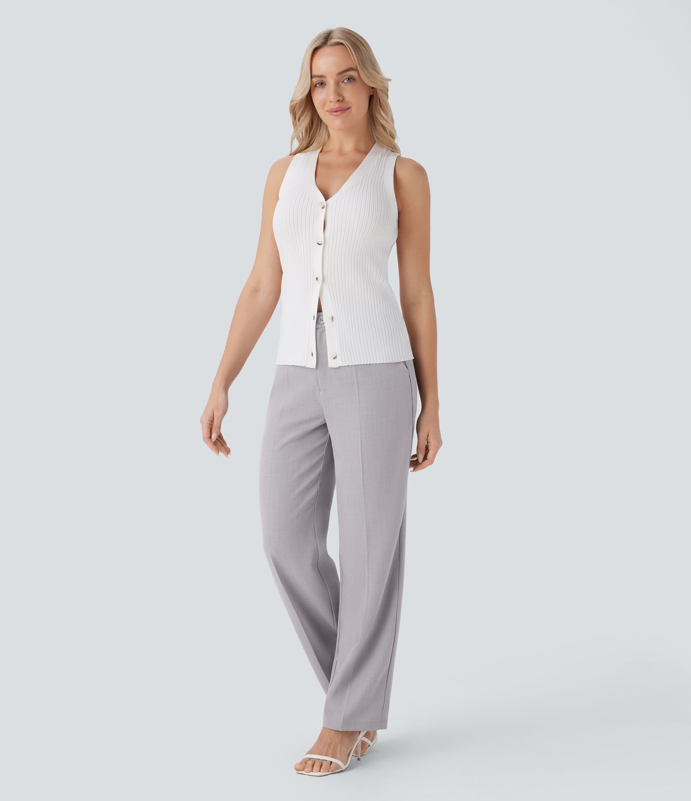 High Waisted Side Pocket Straight Leg Work Trousers
