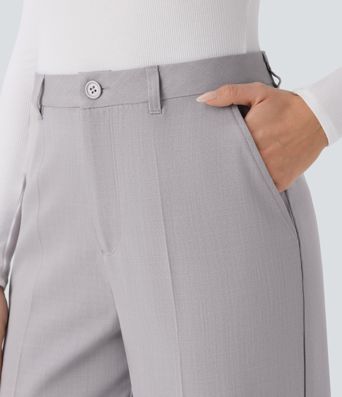 High Waisted Side Pocket Straight Leg Work Trousers