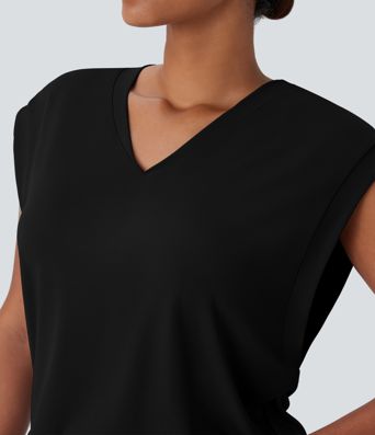 V Neck Cap Sleeve Work Top