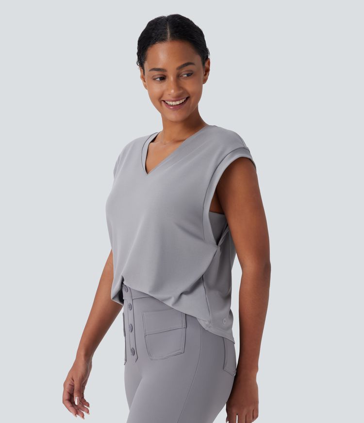 Blusa oficina cuello V manga corta