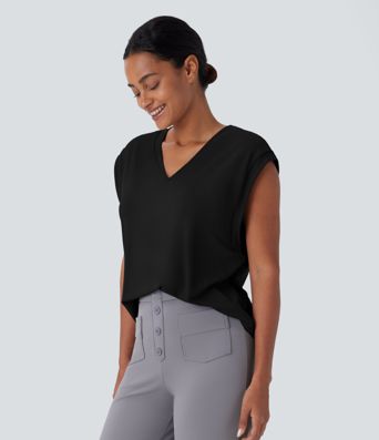 V Neck Cap Sleeve Work Top
