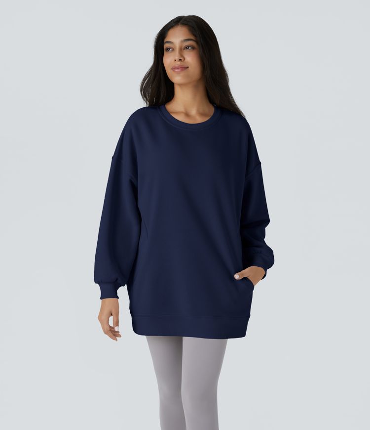 Sweat-shirt déstructuré en polaire oversize à manches longues et rondes avec poche