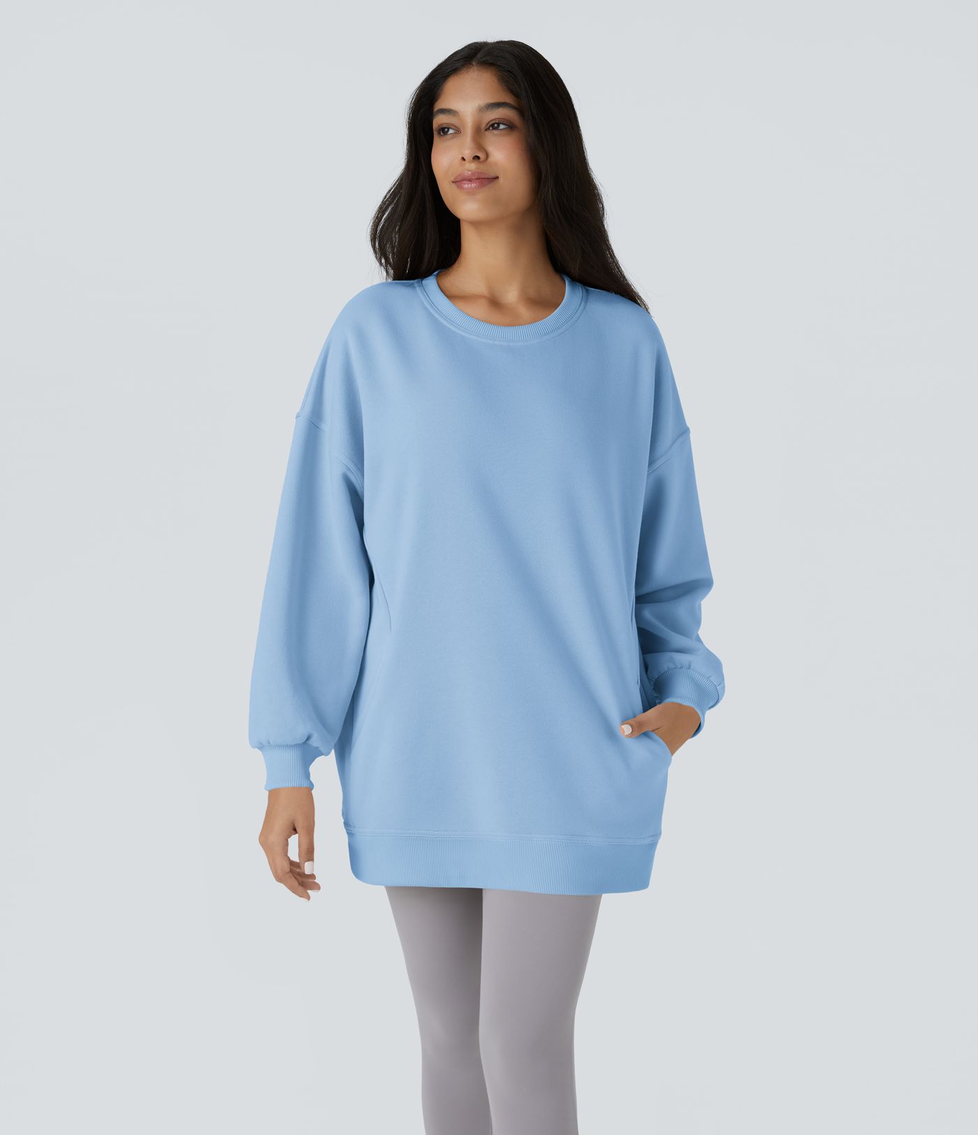 Sweat-shirt décontracté en polaire oversize à col rond et manches longues avec poche