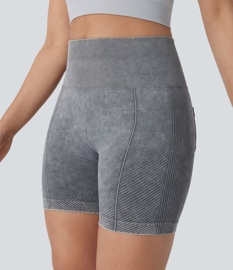 Pantalón corto yoga ciclista tiro alto lavado bolsillo trasero sin costuras 5.5''