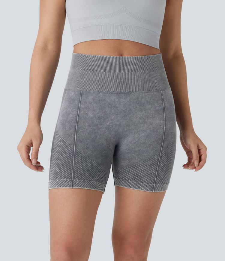 Pantalón corto yoga ciclista tiro alto lavado bolsillo trasero sin costuras 5.5''