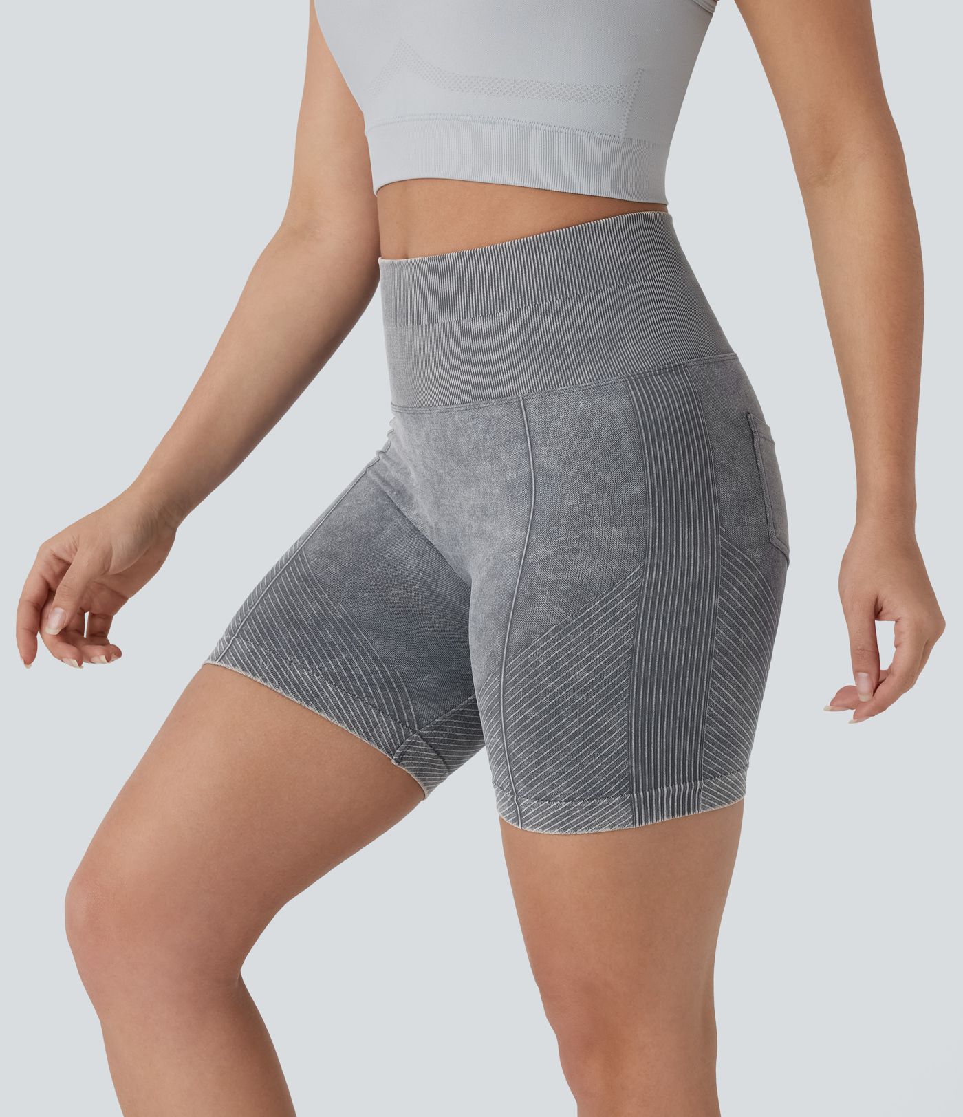 Pantalón corto yoga ciclista tiro alto lavado bolsillo trasero sin costuras 5.5''