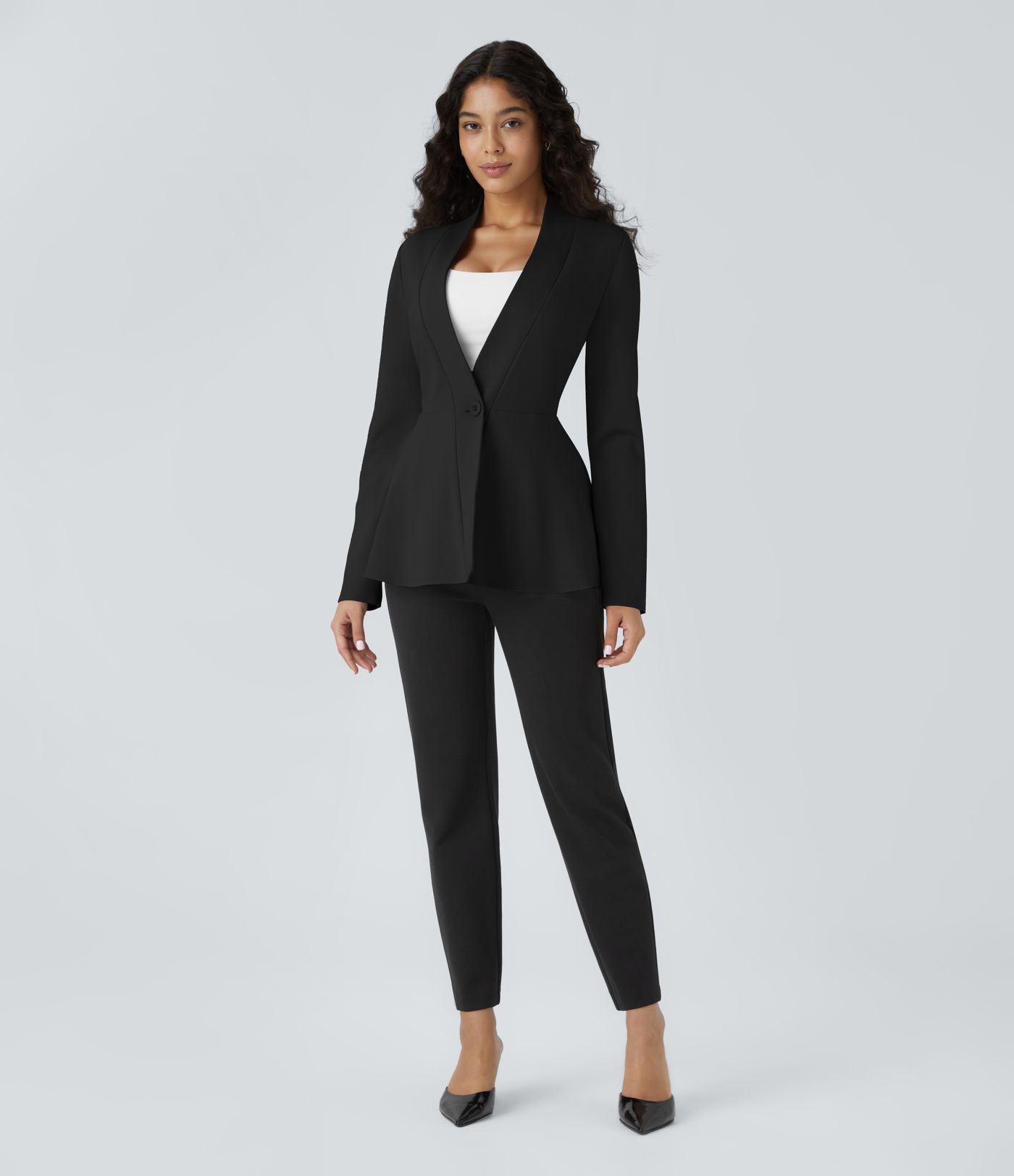 Chaqueta de trabajo Peplum con escote en V y frente único