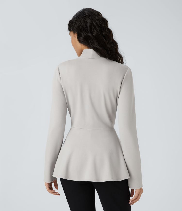 V Neck Single Button Front Work Peplum Jacket