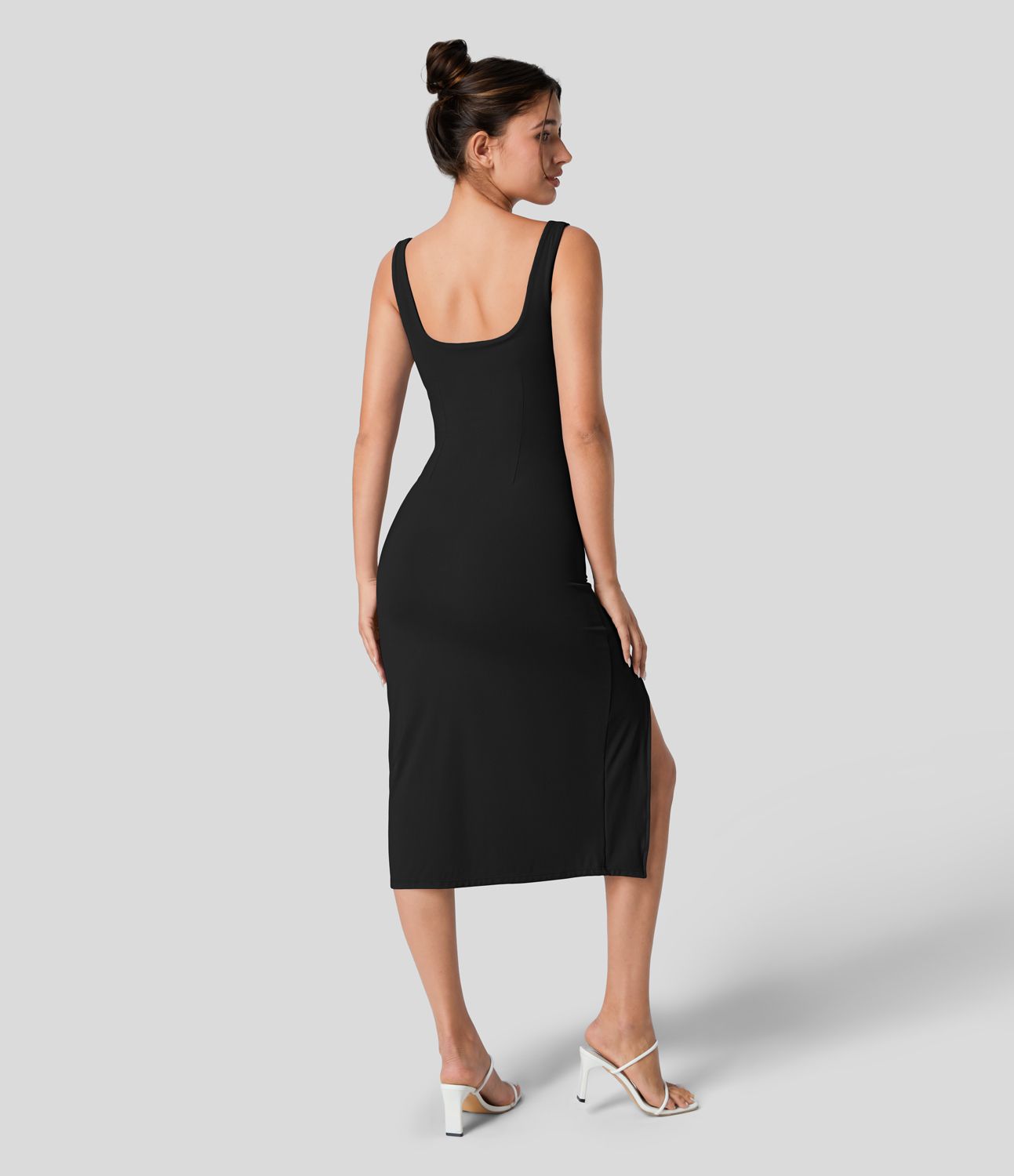 Softlyzero™ Airy Square Neck Backless Corset Ruched Split Bodycon Midi  Bridesmaid and Wedding Guest Dress