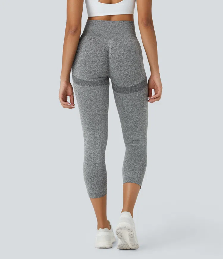 Smooth Flow High Waist Hip Lifting Wrinkle Decor Yoga Capri Leggings