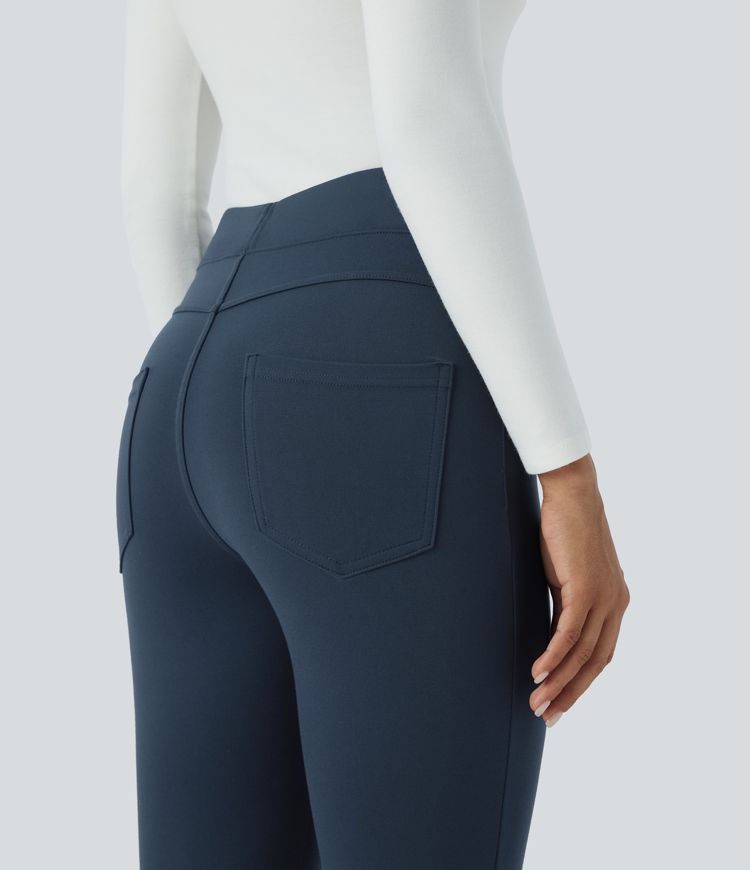 High Waisted Multiple Pockets Skinny 7/8 Work Pants