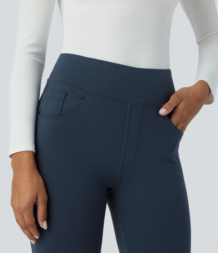 High Waisted Multiple Pockets Skinny 7/8 Work Pants